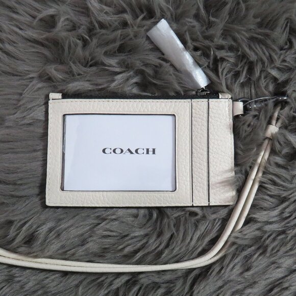 Coach Leather Zip Lanyard Card Case (Chalk) - Picture 2 of 3